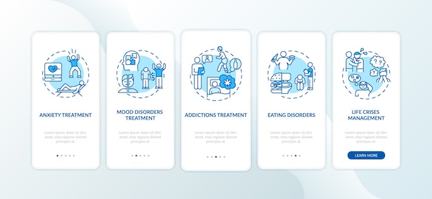 Tratamiento de problemas mentales incorporación de la pantalla de la página de la aplicación móvil con conceptos