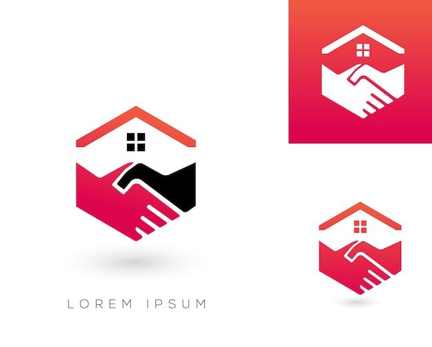 Trato de diseño de logotipo de casa y elemento con ilustración de apretón de manos