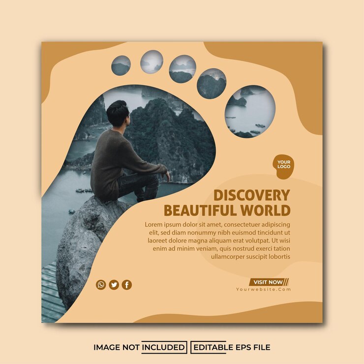 Travel explorer agencia de viajes plantilla de publicación de instagram de redes sociales con diseño fluido marrón