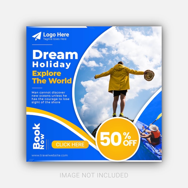 Travel in dream holiday para redes sociales plantilla de banner de publicación de instagram