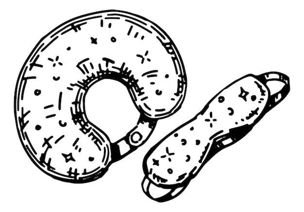 Travel pillow and sleeping mask Sketch of accessory for long journey Hand drawn vector illustration