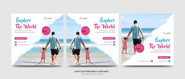 Travel Social Media Facebook Instagram Post Template Set Turismo Square Marketing Ads Banner Templa