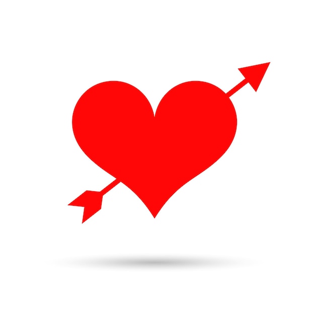 A través de un corazón perforado y iconos vectoriales de flecha o día de San Valentín