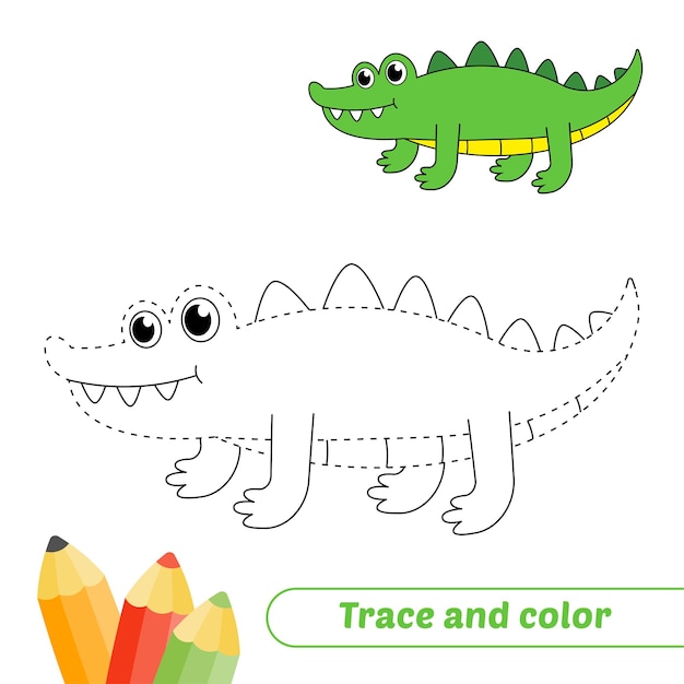 Traza y color para niños cocodrilo vector