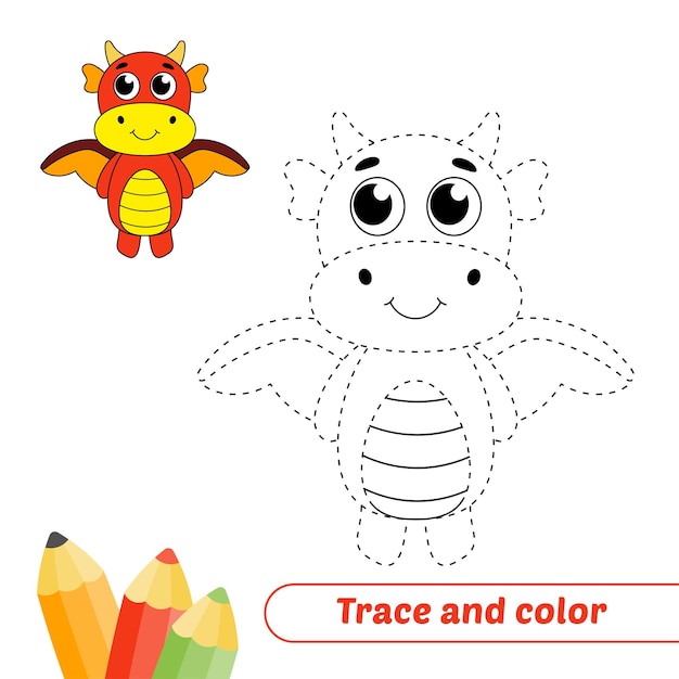 Traza y color para niños dragon vector