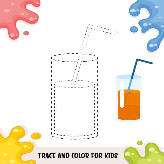 Traza y color para niños con ilustración de cóctel de jugo de naranja