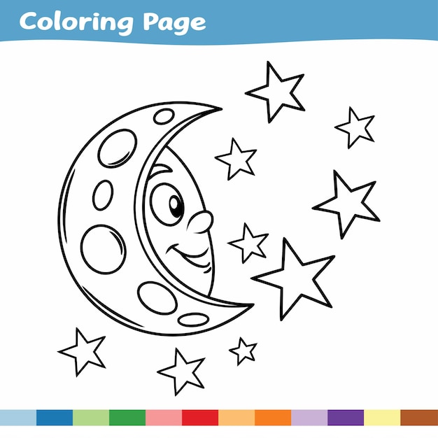 Traza y color para niños luna y estrellas vector