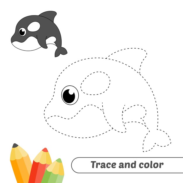 Traza y color para niños vector de orca
