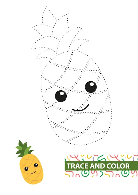 Traza y color de piña para niños Ilustración vectorial