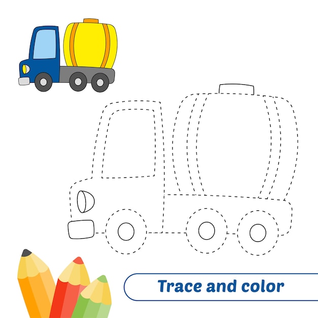Traza y color para vector de camión cisterna para niños