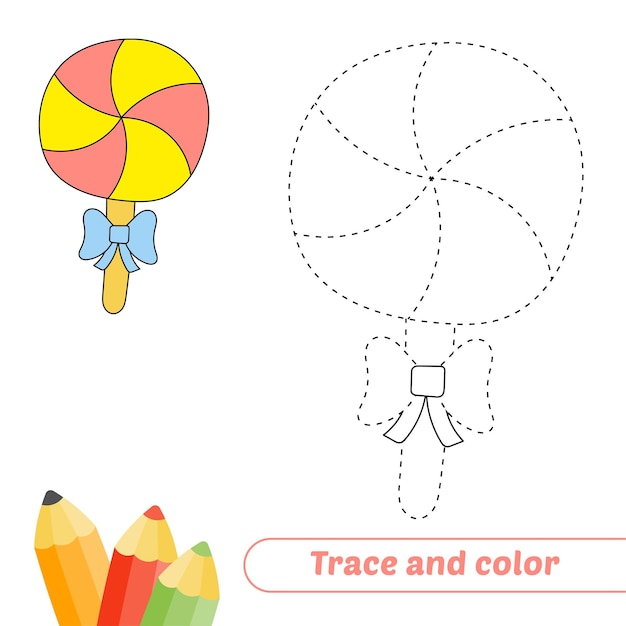 Traza y color para el vector de dulces para niños.