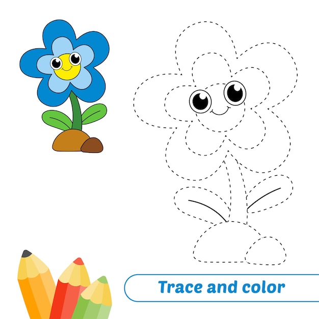 Traza y color para vector de flor de niños.