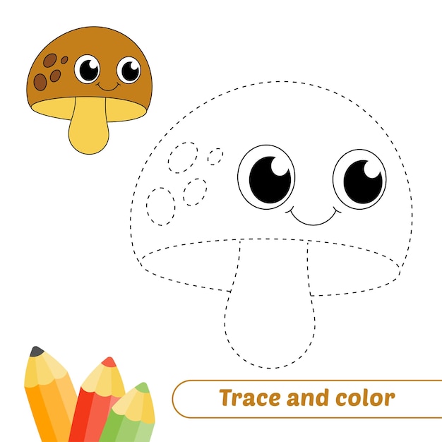 Traza y color para vector de hongos para niños.