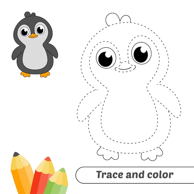 Traza y color para vector de pingüino de niños