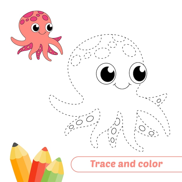 Traza y color para vector de pulpo de niños