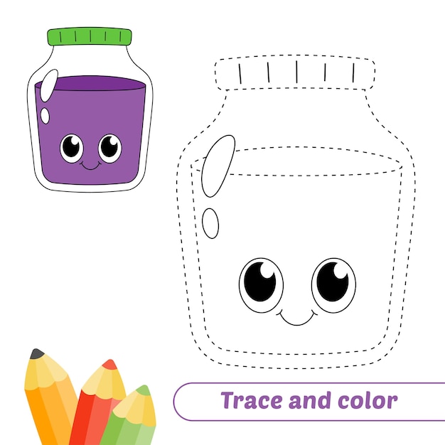 Traza y color para vector de tarro de cristal para niños