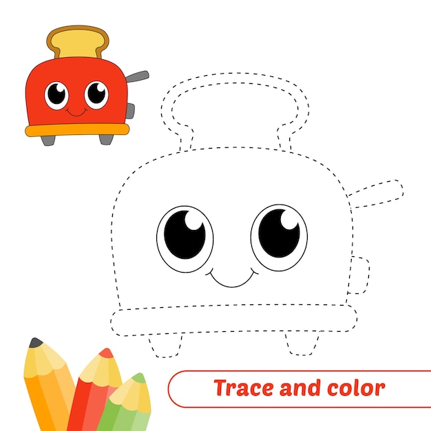 Traza y color para vector de tostadora de niños