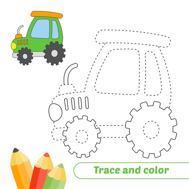 Traza y color para vector de tractor de niños