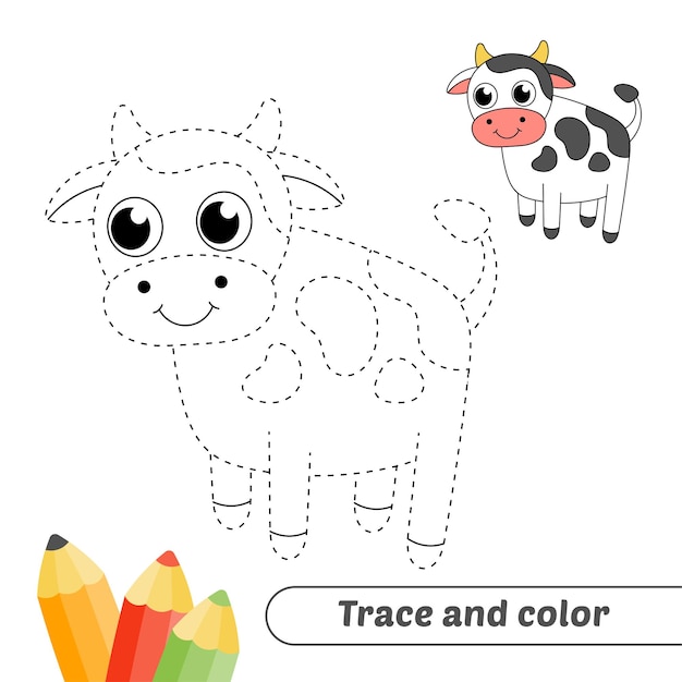 Traza y color para vector de vaca de niños