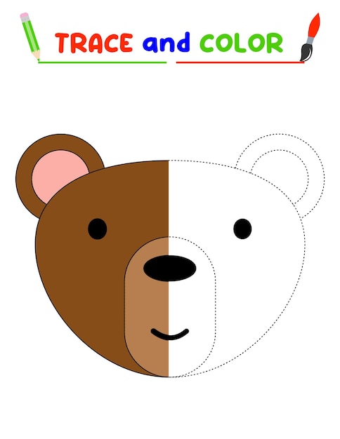 Traza y colorea el animal Una hoja de entrenamiento para niños en edad preescolarTareas educativas para niñosOso para colorear Libro