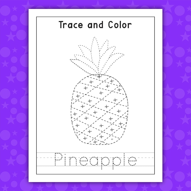 Traza y colorea la fruta Piña para niños.