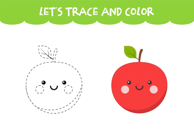 Vector traza y colorea la linda hoja de trabajo educativa de apple