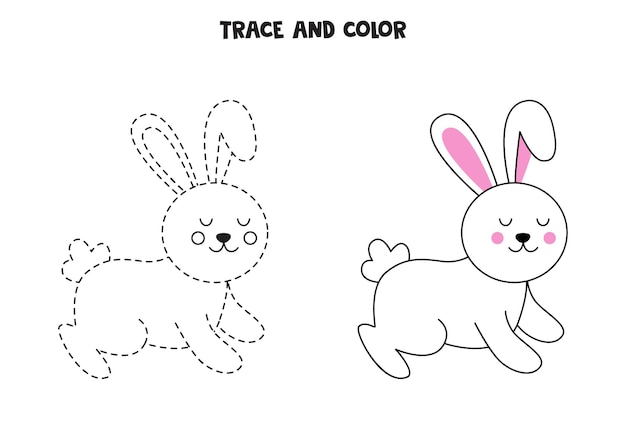 Traza y colorea el lindo conejito de Pascua. Hoja de trabajo para niños.