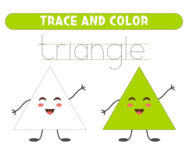 Traza y colorea un lindo triángulo Formas geométricas básicas Hoja de trabajo para niños