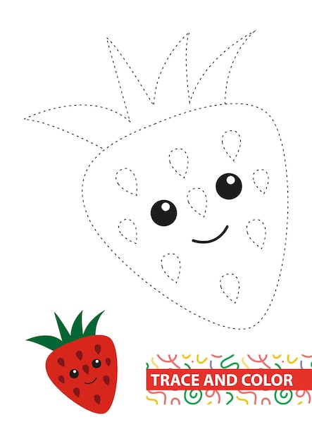 Traza de fresa y color para niños Ilustración vectorial