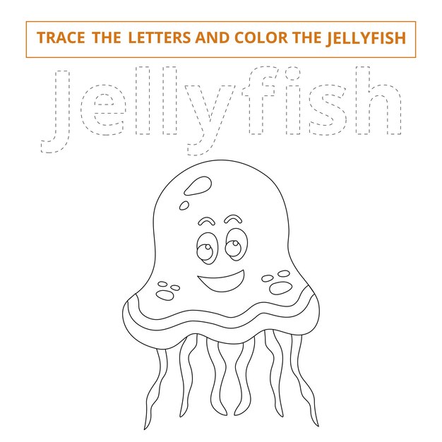Traza las letras y colorea las medusasJuego para niños