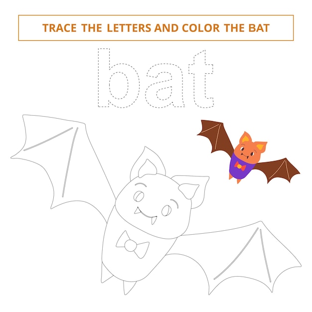 Traza las letras y colorea el murciélagoJuego para niños