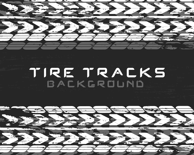Traza las llantas y las pistas de los automóviles sobre un fondo negro. Rastros de composición realista. Motocross, carril bici, pista de autos o carreras de autos. Servicio de cambio de neumáticos. Icono del vehículo - símbolo mínimo.