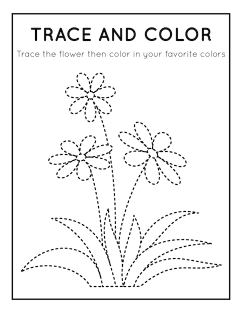 Trazar y colorear una flor linda en una hoja de trabajo para niños