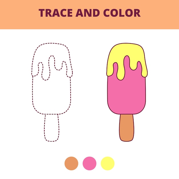 Trazar y colorear la hoja de actividad escolar de paletas para niños