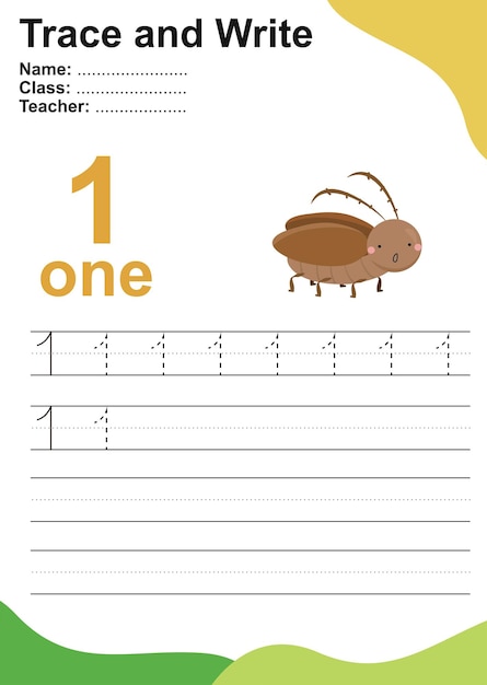 Trazar y escribir el número para los niños Ejercicio para que los niños reconozcan el número Actividad de escritura