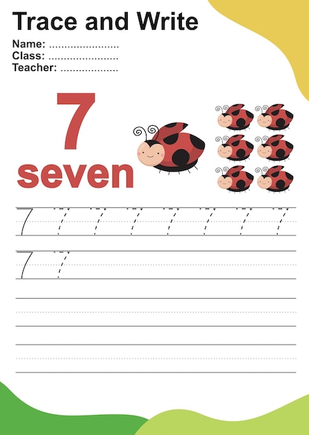 Trazar y escribir el número para los niños Ejercicio para que los niños reconozcan el número Actividad de escritura