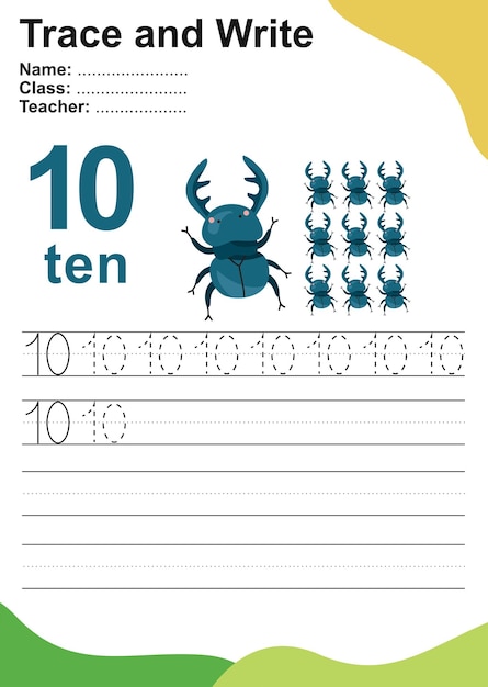 Trazar y escribir el número para los niños Ejercicio para que los niños reconozcan el número Actividad de escritura