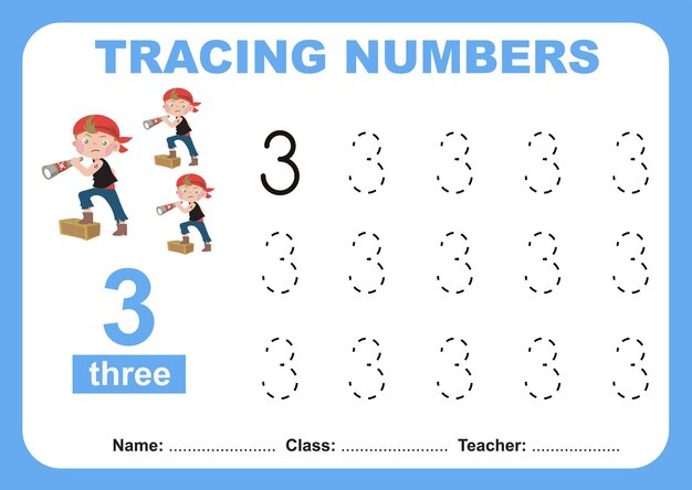 Trazar y escribir números para niños Ejercicio para que los niños reconozcan el número