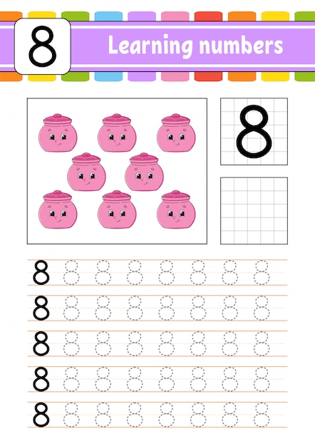 Trazar y escribir. práctica de escritura a mano. aprendizaje de números para niños. hoja de trabajo de desarrollo educativo.