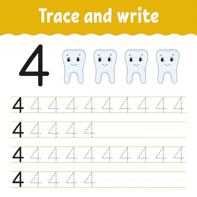 Trazar y escribir. Práctica de escritura a mano. Números de aprendizaje para niños