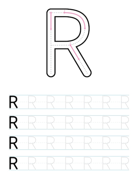 Trazar la hoja de trabajo de la letra r mayúscula para niños