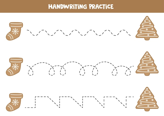 Trazar líneas para niños Lindas galletas de jengibre Práctica de escritura