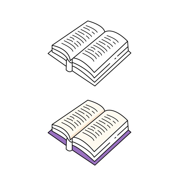 Un trazo de arte de línea icono en blanco y negro de un libro abierto