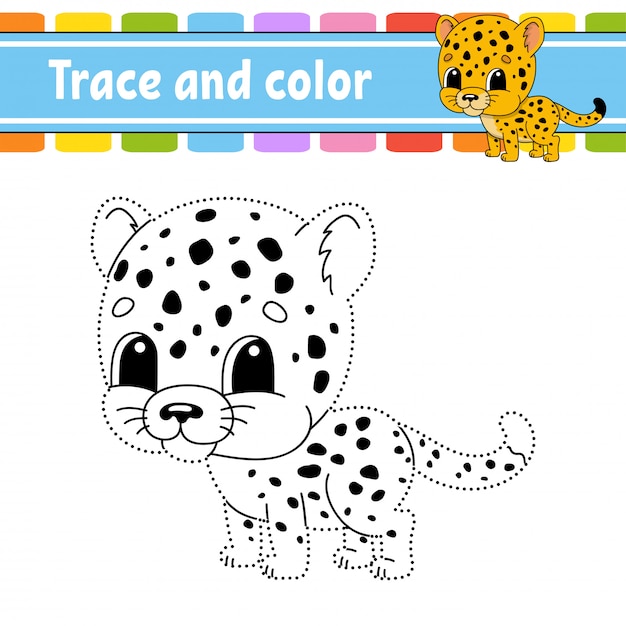 Trazo y color. Página para colorear para niños. Práctica de escritura a mano.