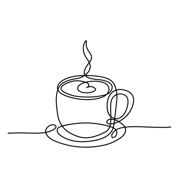 Trazo de una línea de taza de café Dibujo de una sola línea continua de una taza de café con café