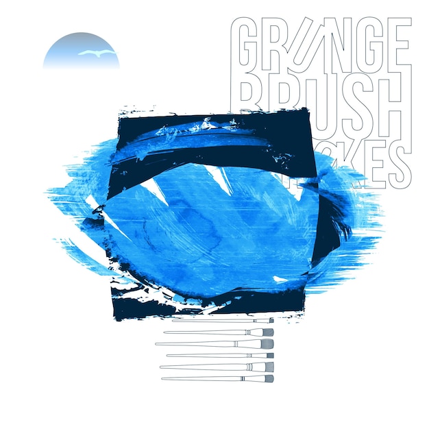 Trazo de pincel azul y textura Grunge vector abstracto elemento pintado a mano Subrayado y borde