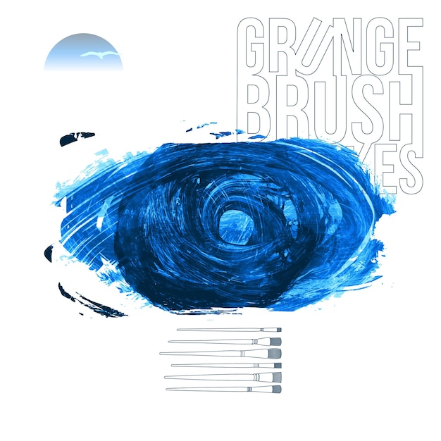 Trazo de pincel azul y textura grunge vector abstracto elemento pintado a mano subrayado y borde