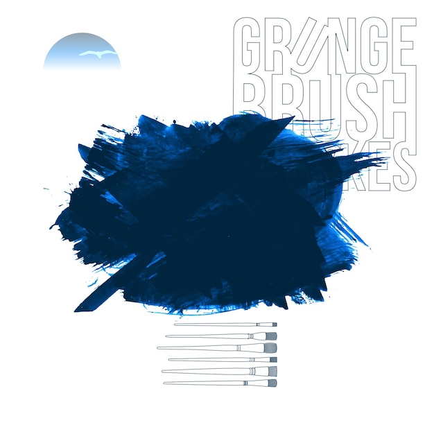 Trazo de pincel azul y textura Grunge vector abstracto elemento pintado a mano Subrayado y borde