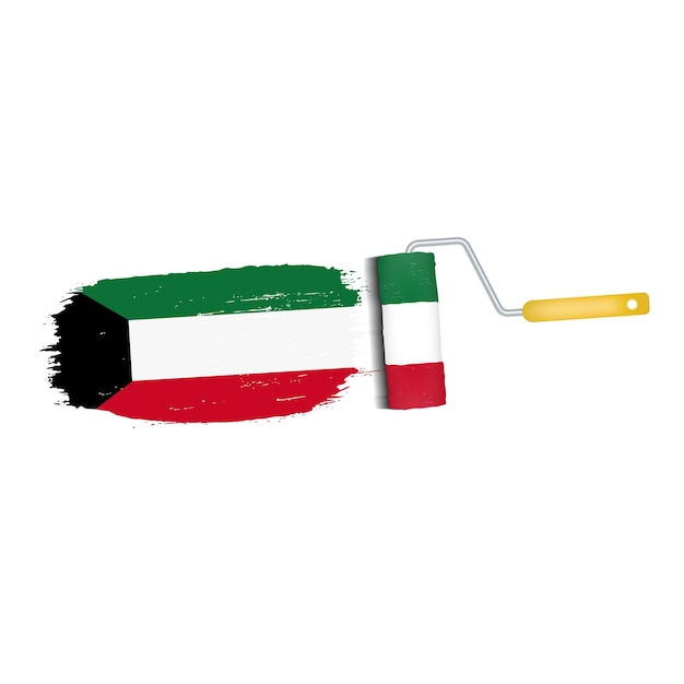 Trazo de pincel con la bandera nacional de Kuwait aislada en una ilustración vectorial de fondo blanco