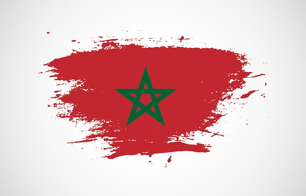 Trazo de pincel grueso con la bandera nacional de marruecos sobre un fondo blanco aislado